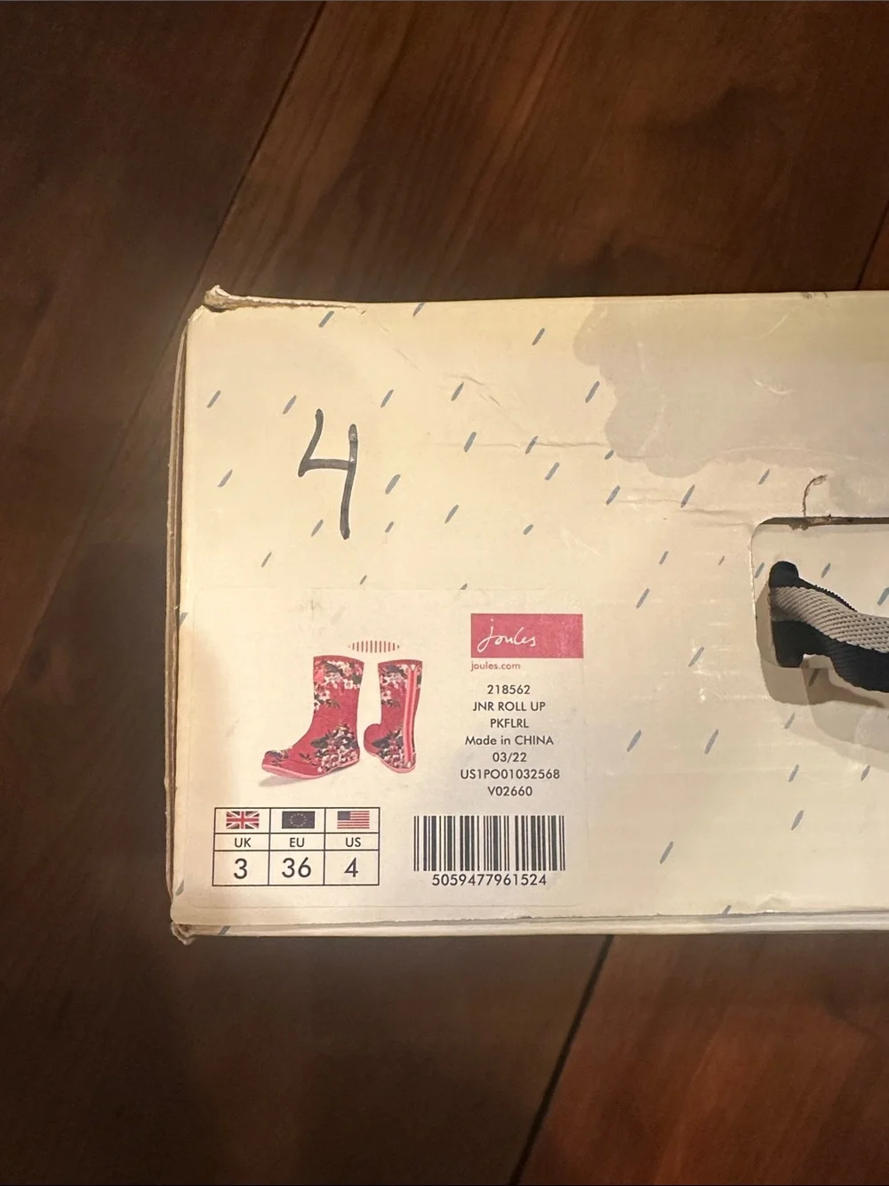 Joules Pink Floral Waterproof Rain Boots NWT  size 4